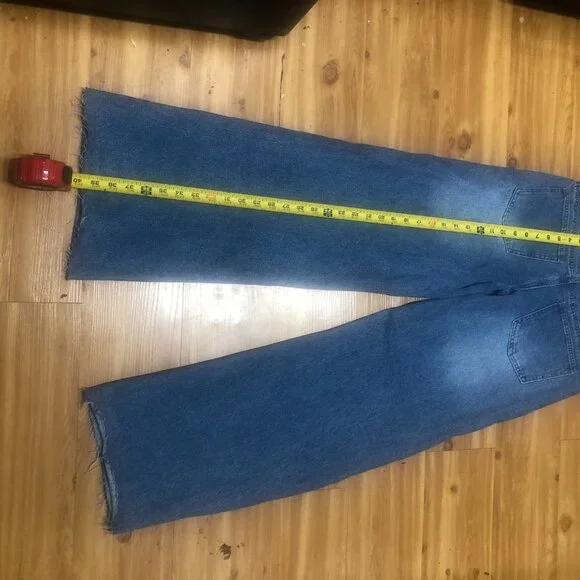 Edikted Wide Leg Jeans, Blue Washed Denim High Lace Trim "S" - Picture 8 of 12